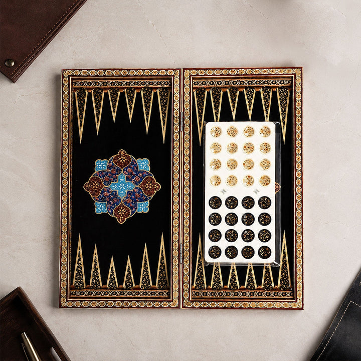 Handcrafted Hatem-Inlaid Wooden Backgammon Set with Carrying Case - WAAH217