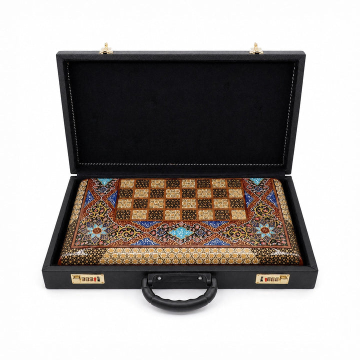 Handcrafted Hatem-Inlaid Wooden Backgammon Set with Carrying Case - WAAH217
