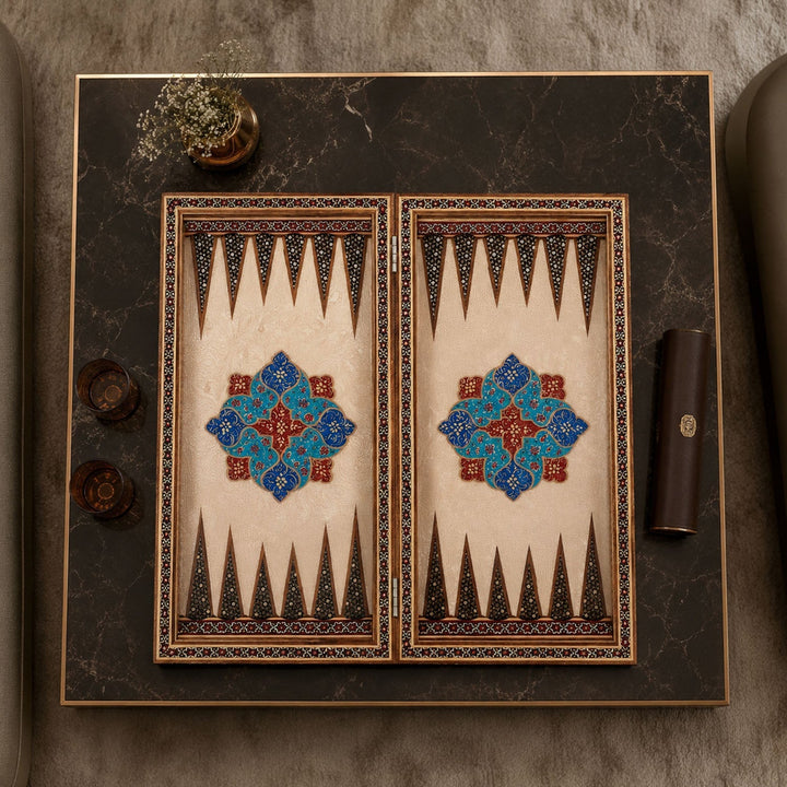 Handcrafted Hatem-Inlaid Wooden Backgammon Set with Carrying Case - WAAH219