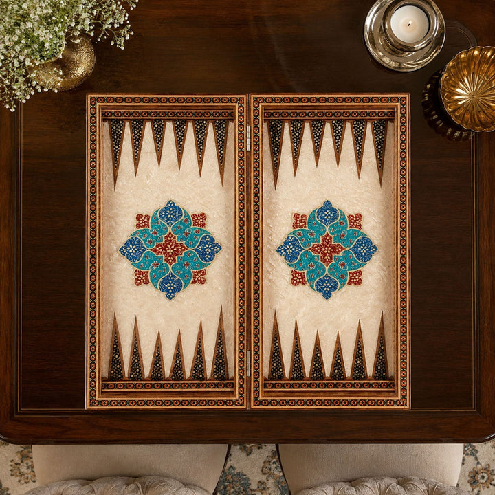 Handcrafted Hatem-Inlaid Wooden Backgammon Set with Carrying Case - WAAH220