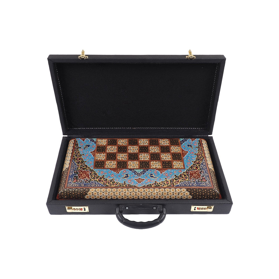 Handcrafted Hatem-Inlaid Wooden Backgammon Set with Carrying Case - WAAH225