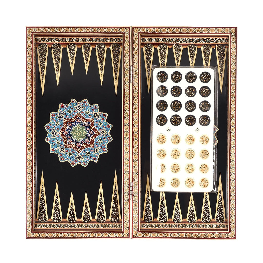 Handcrafted Hatem-Inlaid Wooden Backgammon Set with Carrying Case - WAAH225