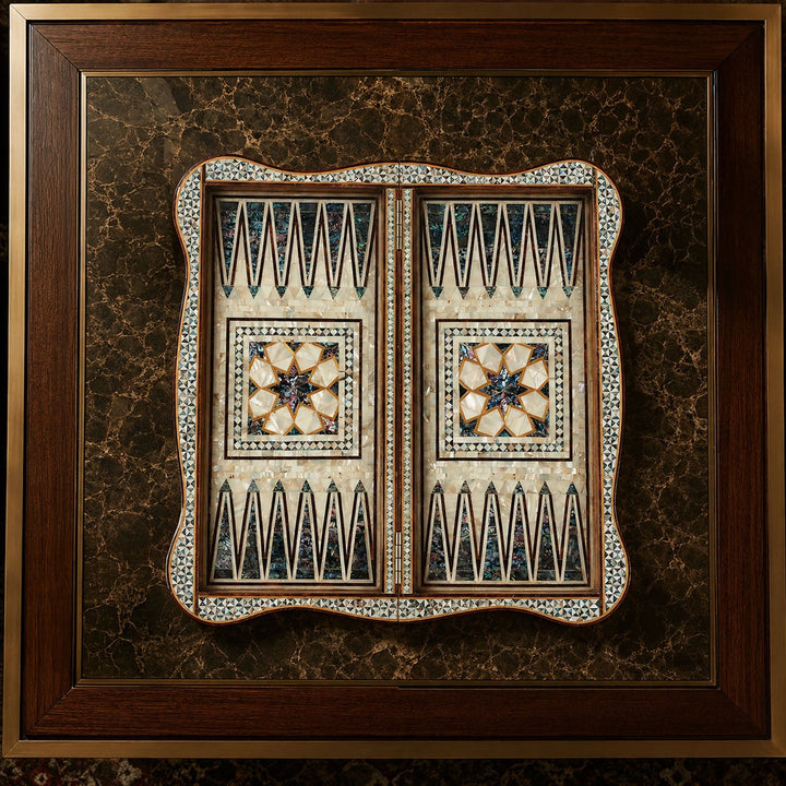 Handcrafted Mother-of-Pearl-Inlaid Wooden Backgammon Set with Carrying Case - WAAH226