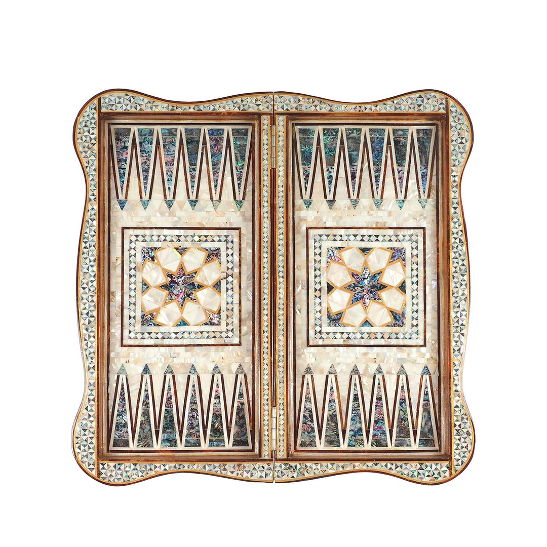 Handcrafted Mother-of-Pearl-Inlaid Wooden Backgammon Set with Carrying Case - WAAH226
