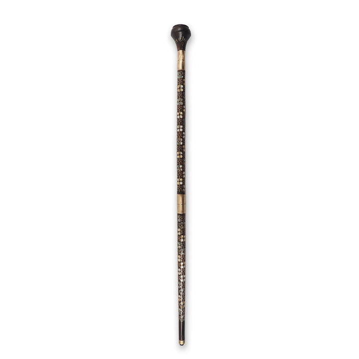 Handcrafted Wooden Walking Cane with Mother-of-Pearl and Copper Wire Inlay, Spherical Handle - WAAH236