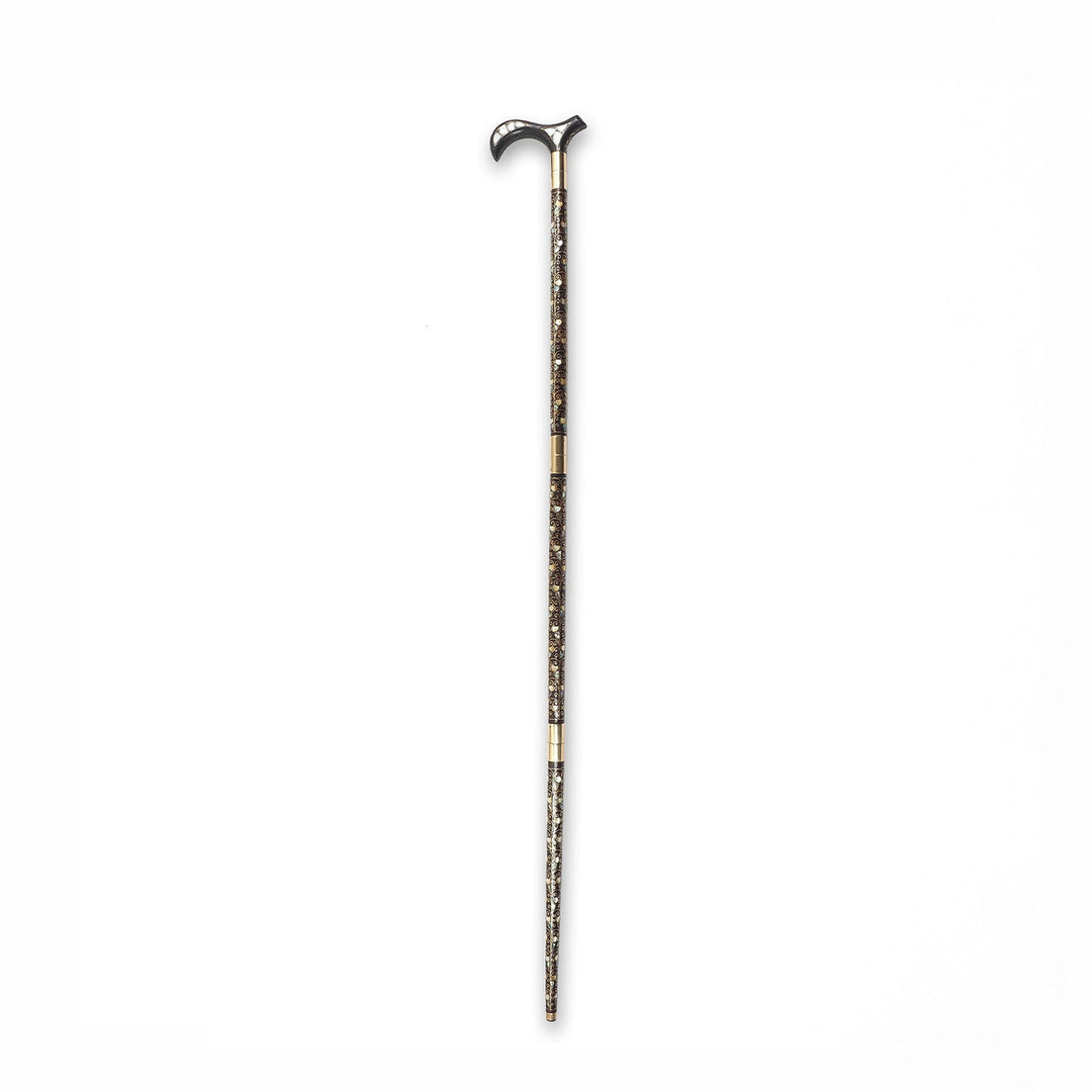 Handcrafted Wooden Walking Cane with Mother-of-Pearl and Copper Wire Inlay, Spherical Handle - WAAH238