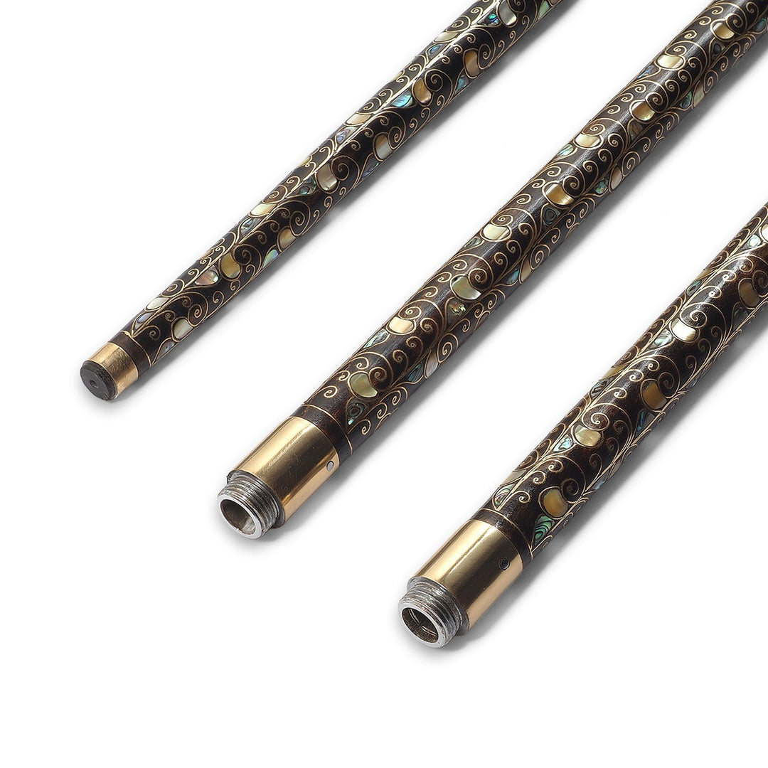 Handcrafted Wooden Walking Cane with Mother-of-Pearl and Copper Wire Inlay, Spherical Handle - WAAH238