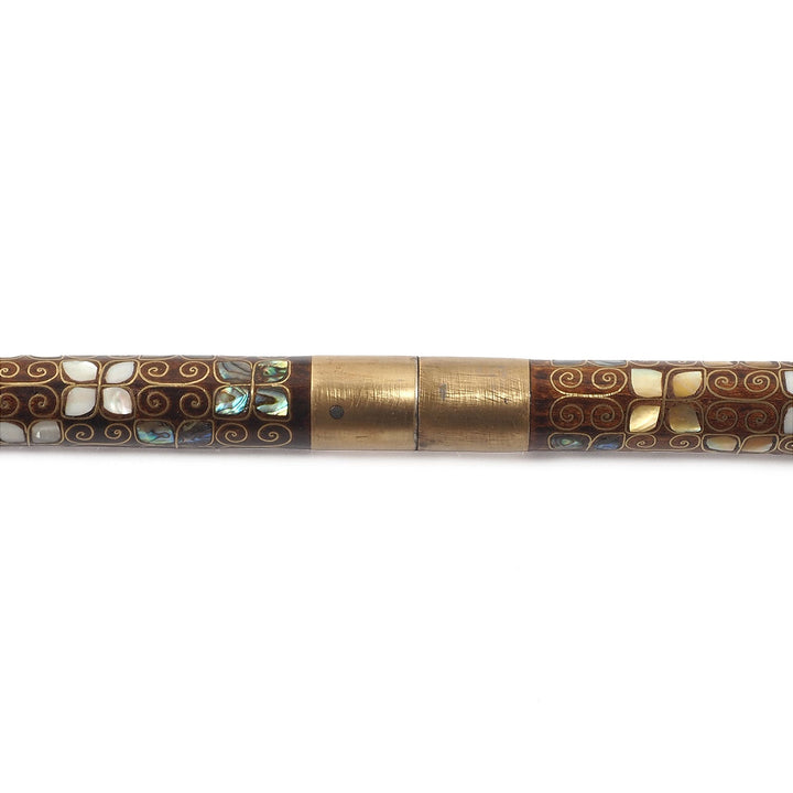 Handcrafted Wooden Walking Cane with Mother-of-Pearl and Copper Wire Inlay, Spherical Handle - WAAH239