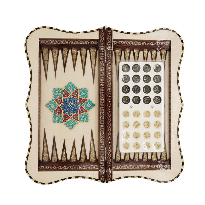 Handcrafted Hatem-Inlaid Wooden Backgammon Set with Carrying Case - WAAH241