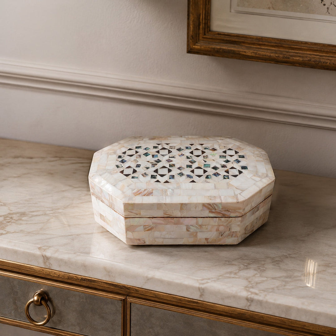 Handcrafted  Mother-of-Pearl Mosaic and Abalone Inlaid Wooden Box - WAAH247