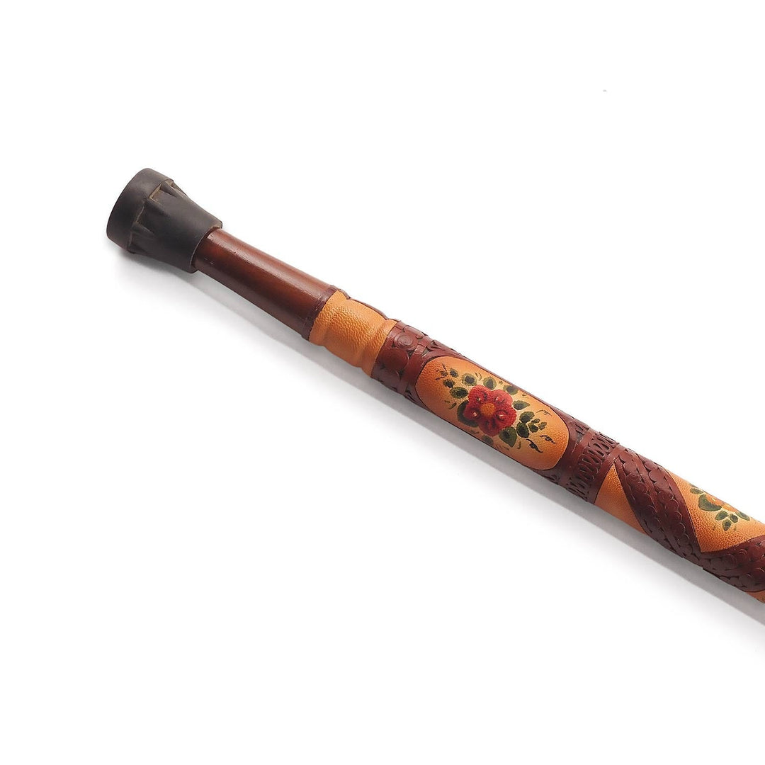 Handcrafted Leather-Covered Wooden Walking Cane - WAAH329