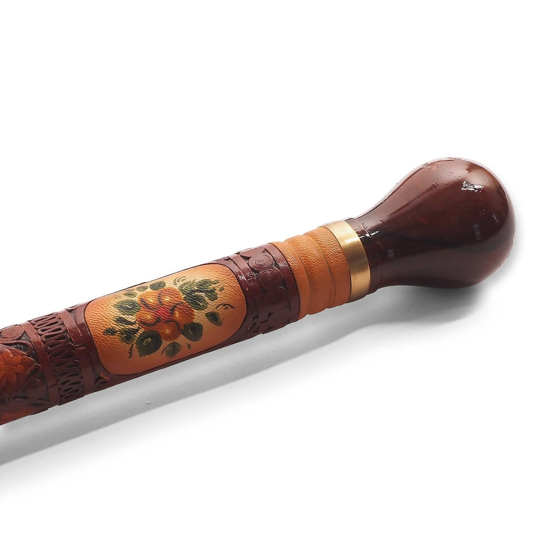 Handcrafted Leather-Covered Wooden Walking Cane - WAAH329