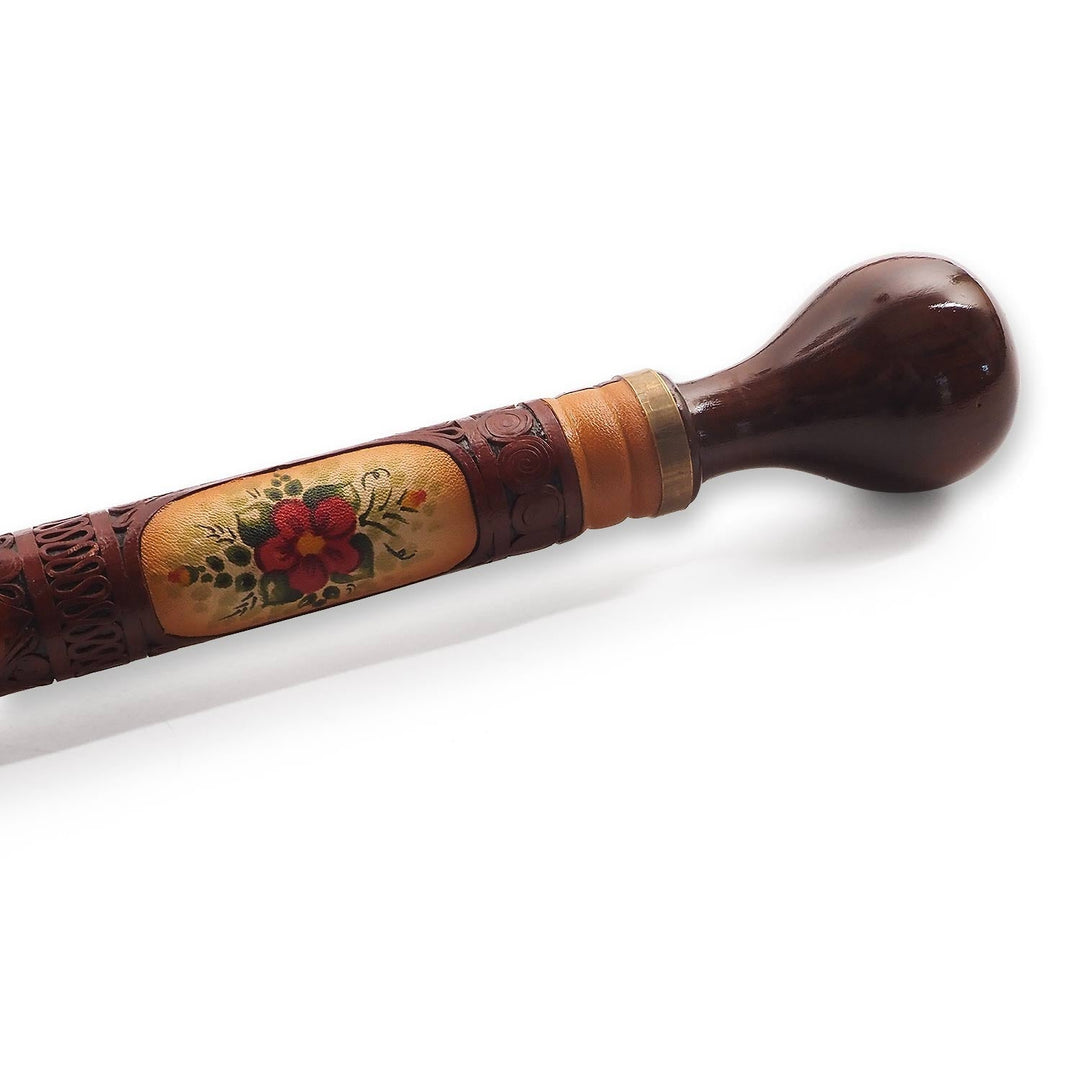 Handcrafted Leather-Covered Wooden Walking Cane - WAAH330