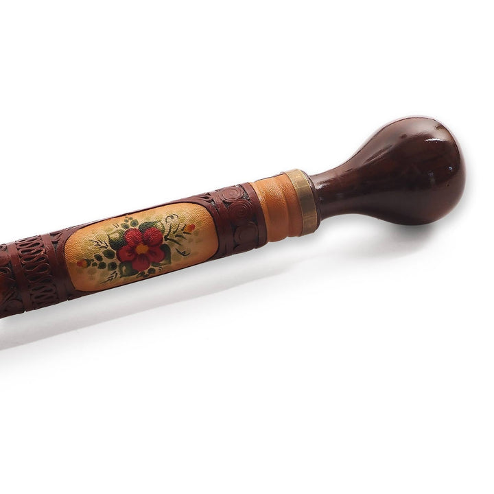 Handcrafted Leather-Covered Wooden Walking Cane - WAAH330