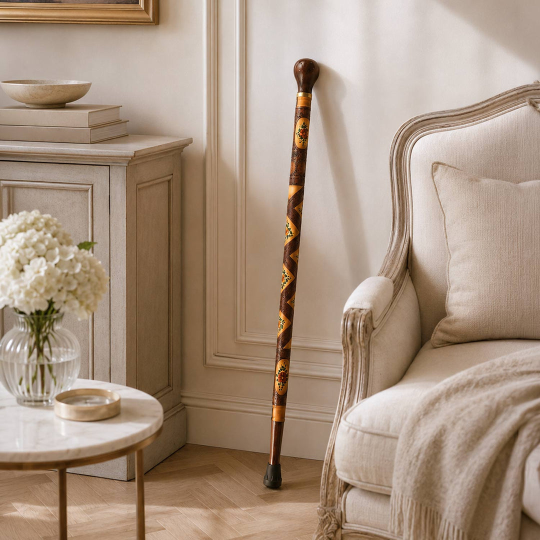 Handcrafted Leather-Covered Wooden Walking Cane - WAAH330