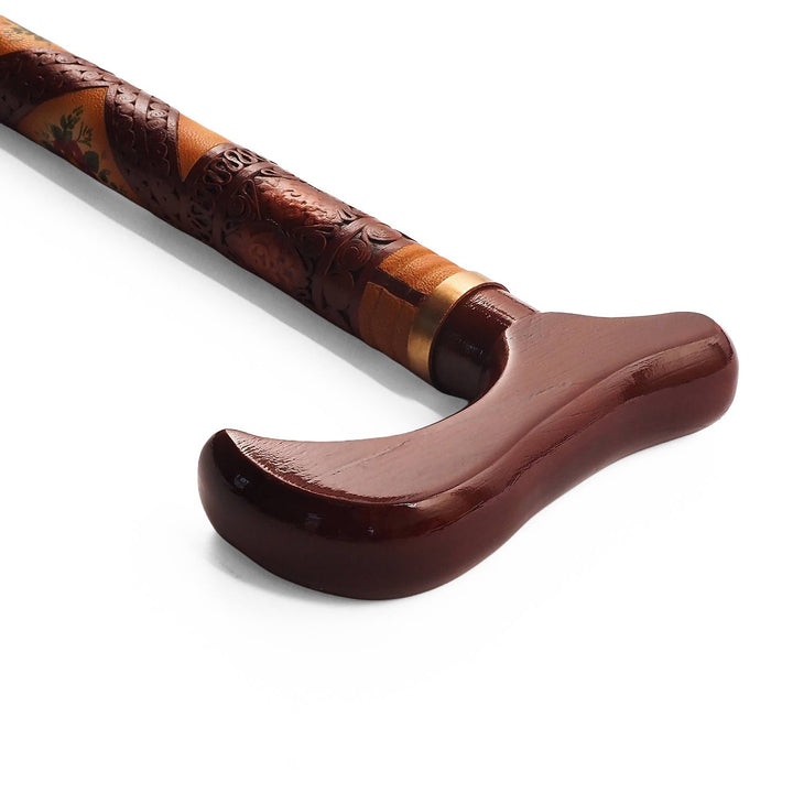 Handcrafted Leather-Covered Wooden Walking Cane - WAAH331