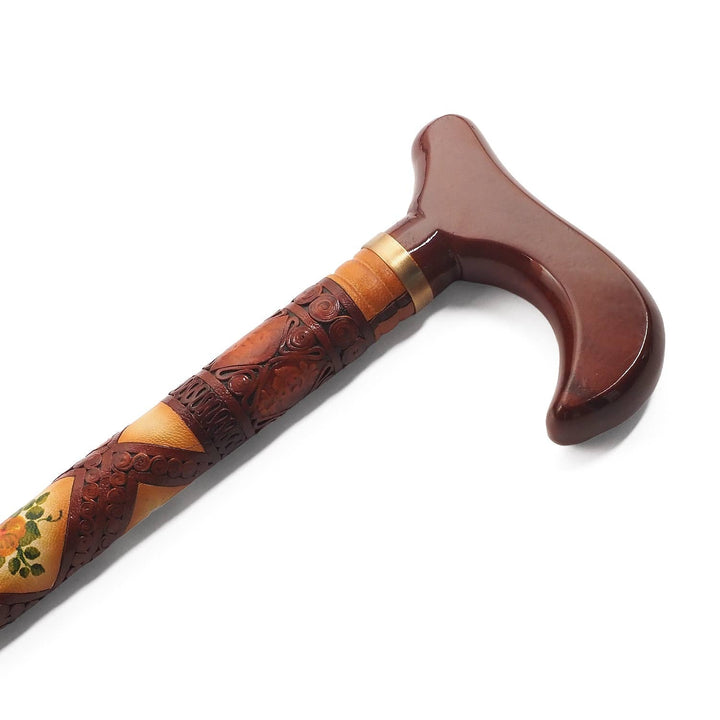 Handcrafted Leather-Covered Wooden Walking Cane - WAAH332