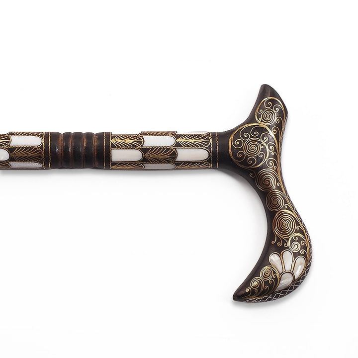 Handcrafted Mother-of-Pearl and Copper Wire Inlaid Wooden Walking Cane - WAAH333