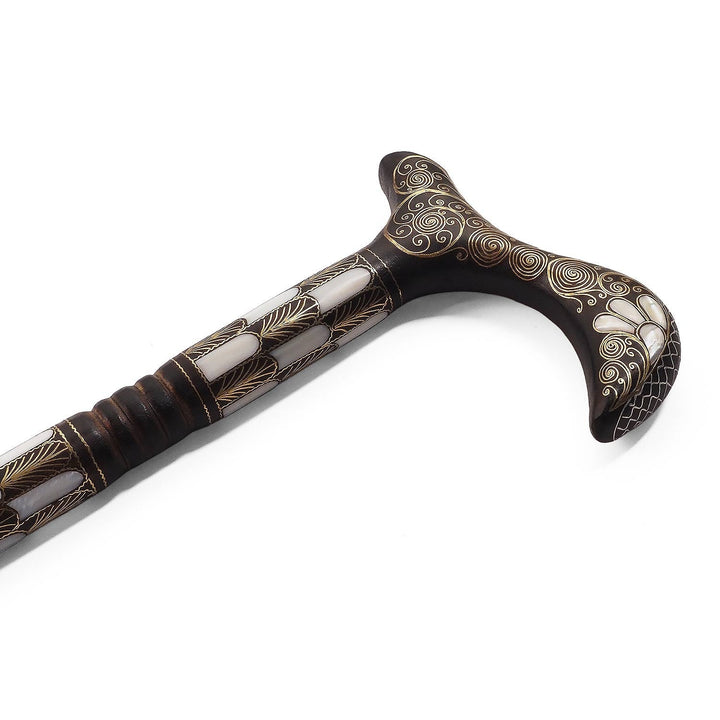 Handcrafted Mother-of-Pearl and Copper Wire Inlaid Wooden Walking Cane - WAAH333