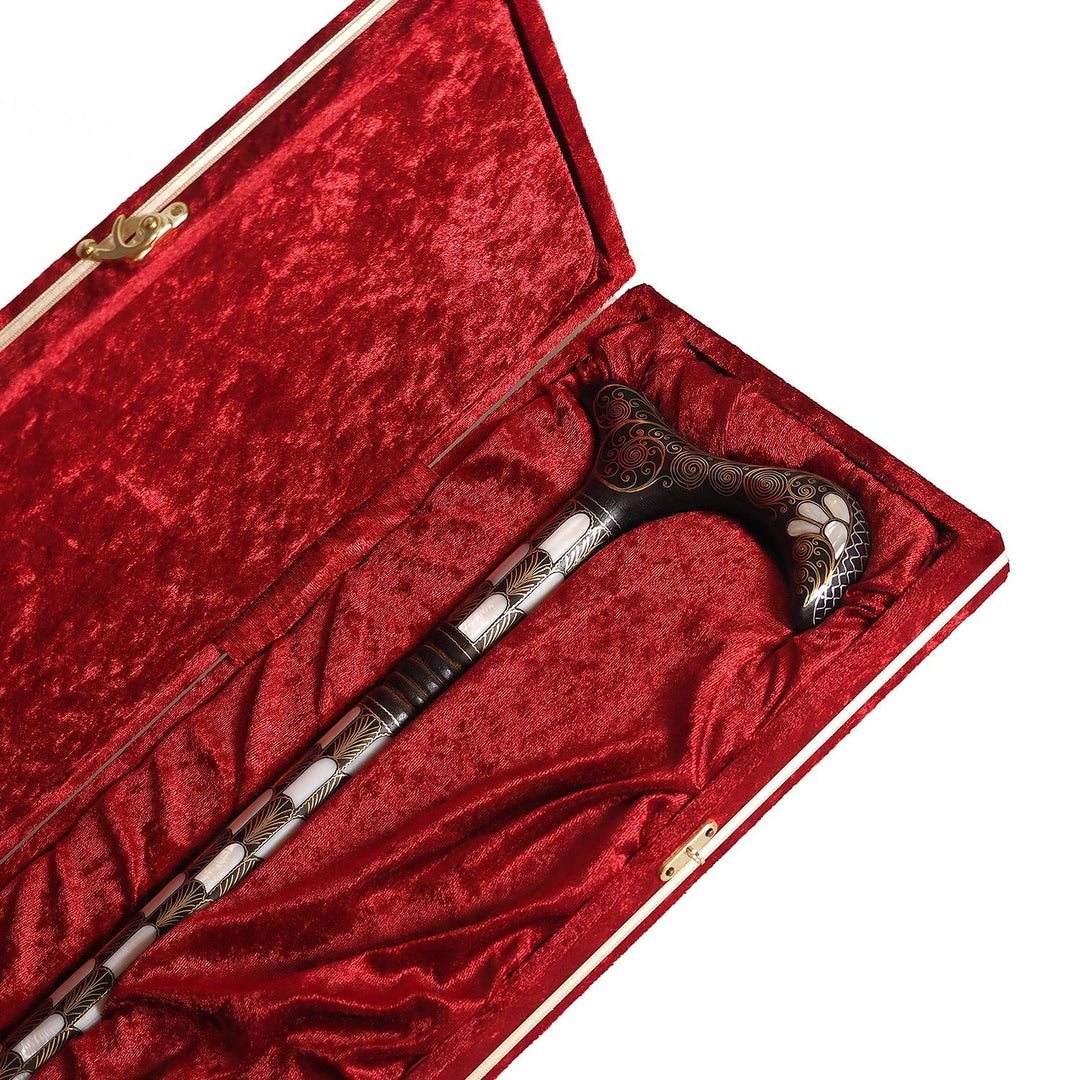 Handcrafted Mother-of-Pearl and Copper Wire Inlaid Wooden Walking Cane - WAAH333