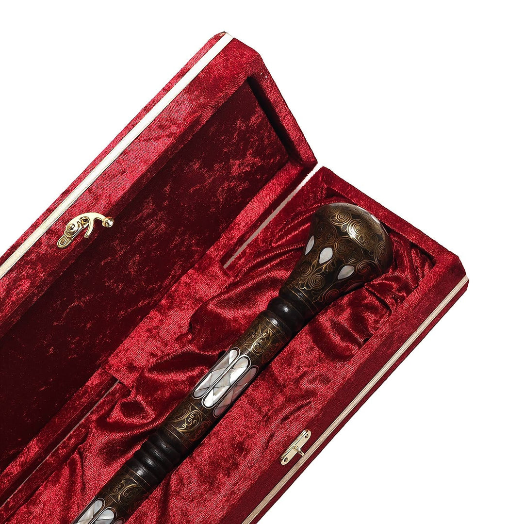 Handcrafted Mother-of-Pearl and Copper Wire Inlaid Wooden Walking Cane - WAAH334