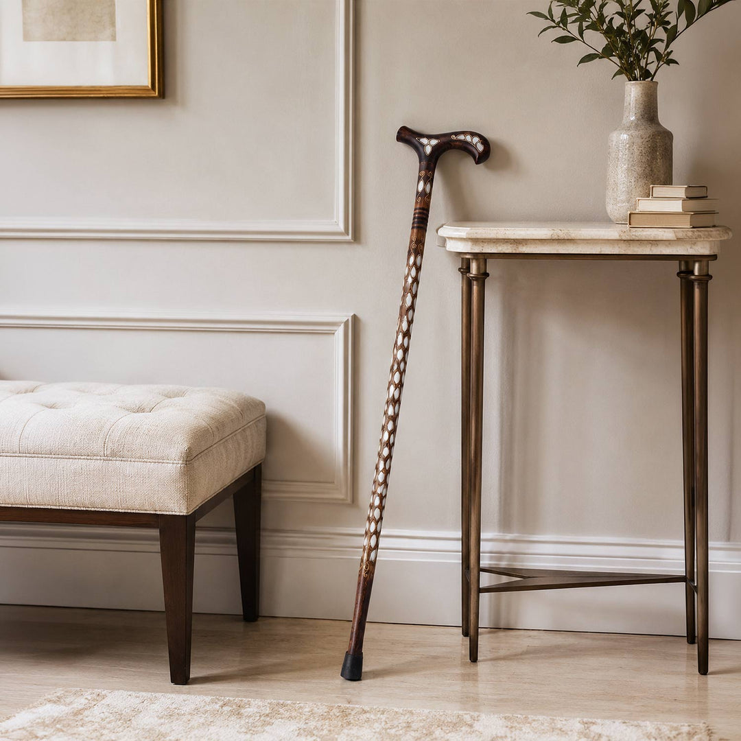 Handcrafted Mother-of-Pearl Inlaid Wooden Walking Cane - WAAH336