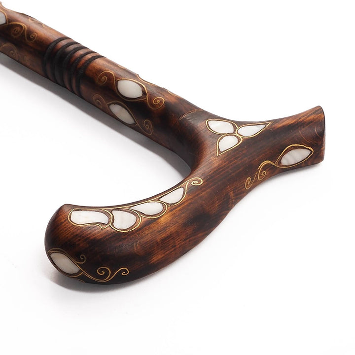 Handcrafted Mother-of-Pearl Inlaid Wooden Walking Cane - WAAH336