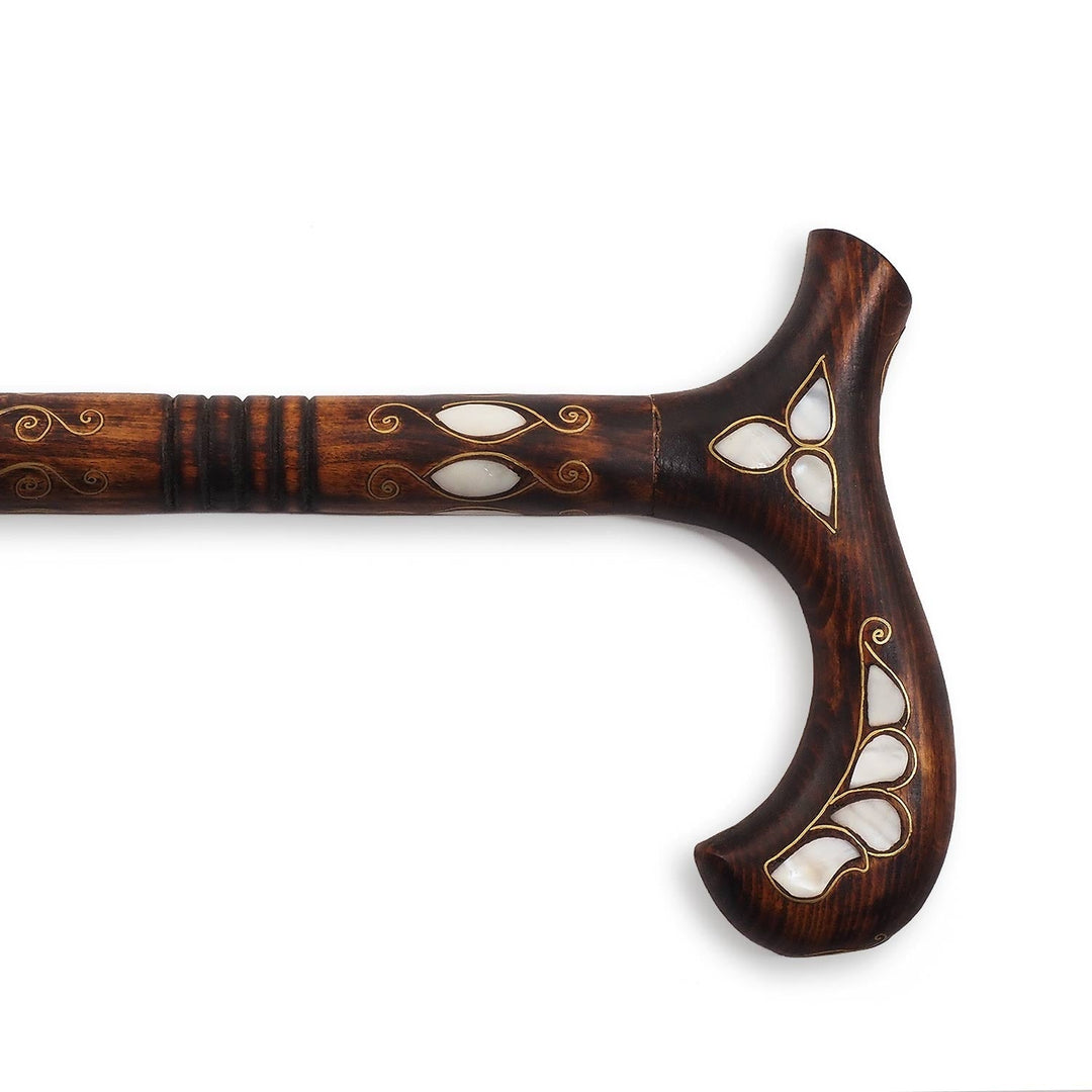 Handcrafted Mother-of-Pearl Inlaid Wooden Walking Cane - WAAH336