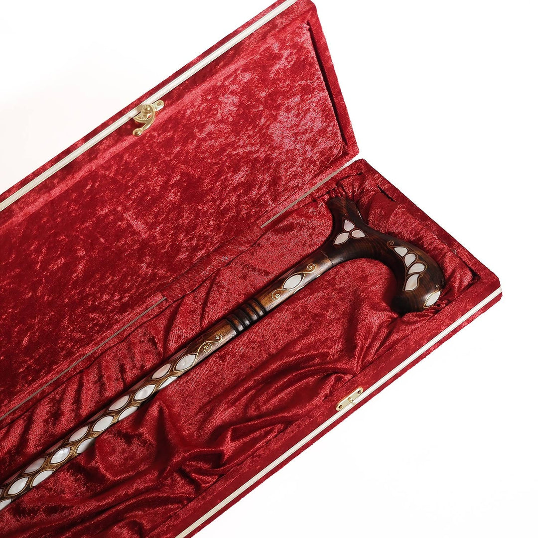 Handcrafted Mother-of-Pearl Inlaid Wooden Walking Cane - WAAH336