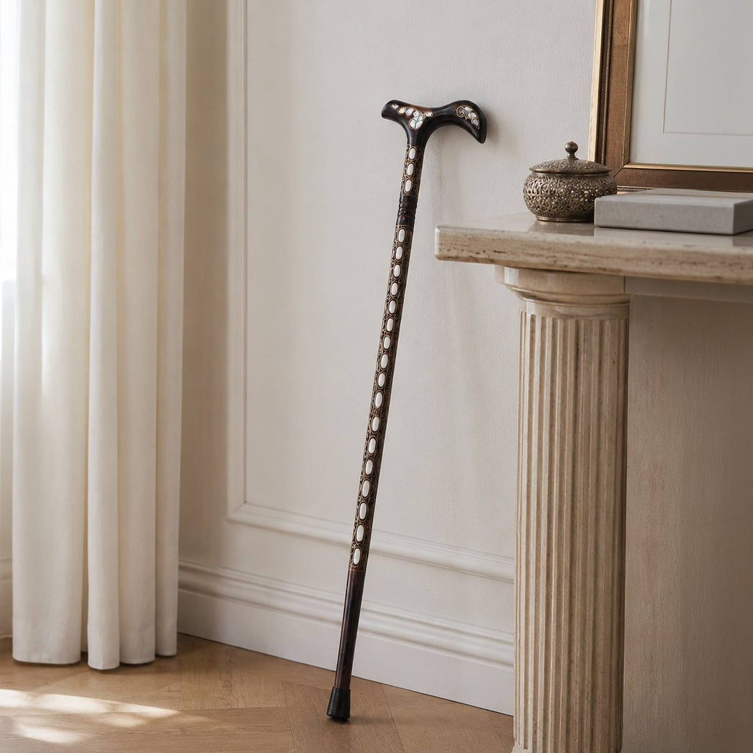 Handcrafted Mother-of-Pearl Inlaid Wooden Walking Cane - WAAH337