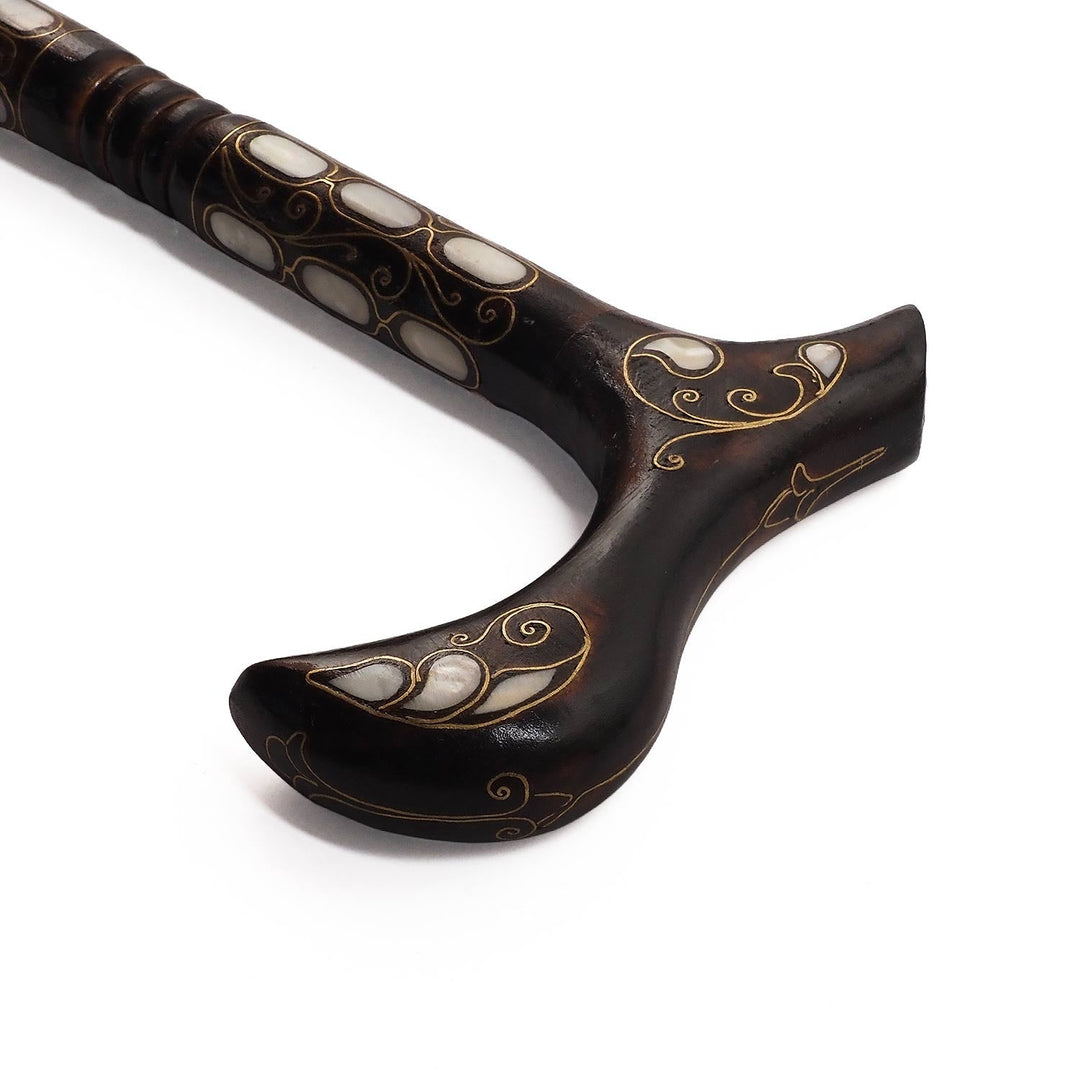 Handcrafted Mother-of-Pearl Inlaid Wooden Walking Cane - WAAH337