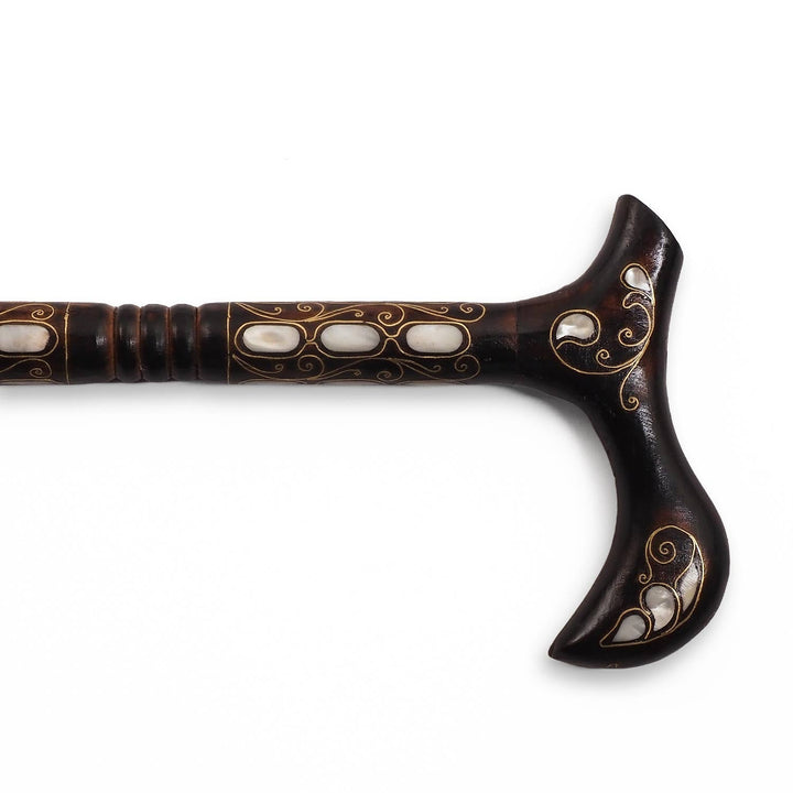 Handcrafted Mother-of-Pearl Inlaid Wooden Walking Cane - WAAH337