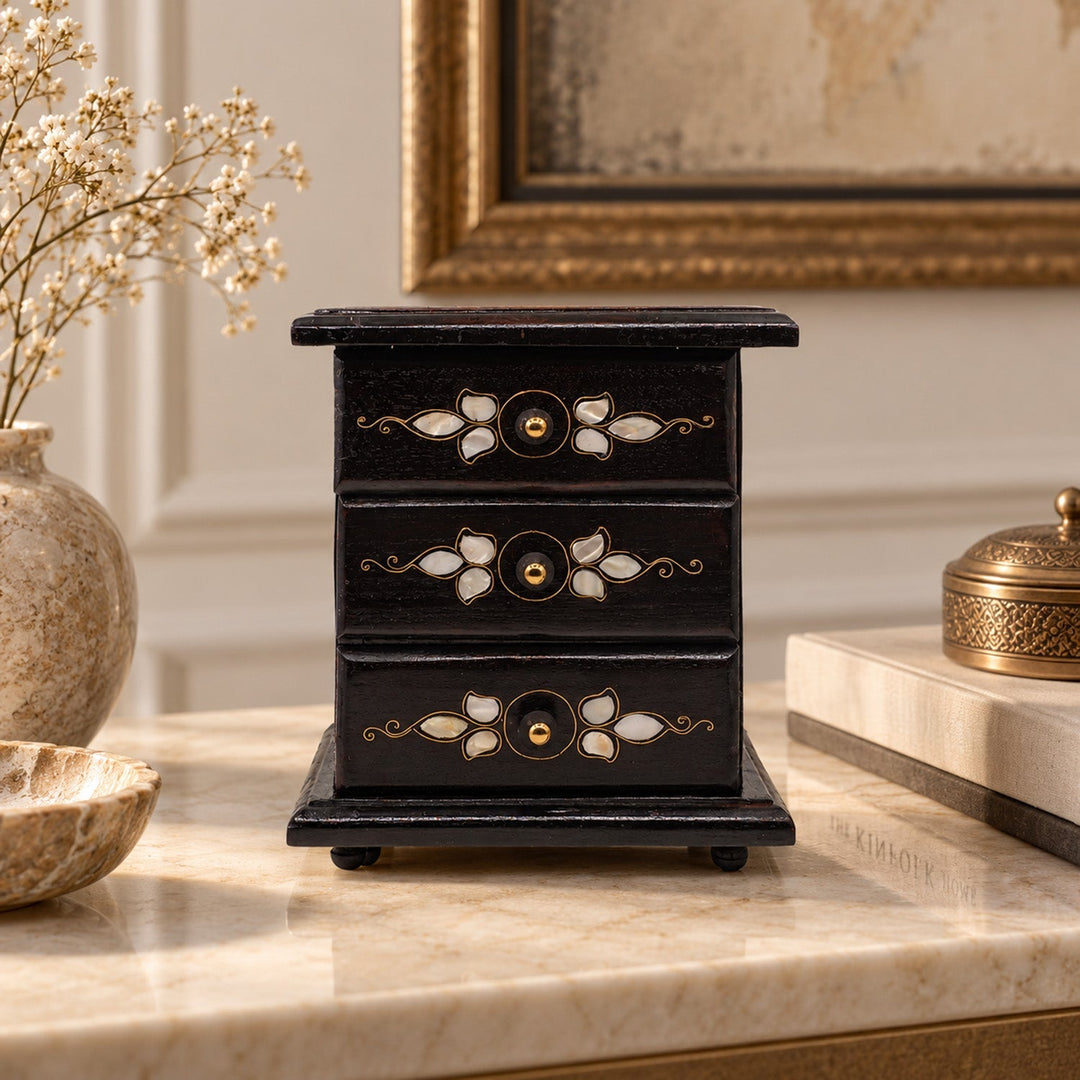 Handcrafted Mother-of-Pearl &amp; Copper Wire Inlaid Wooden Box - WAAH373