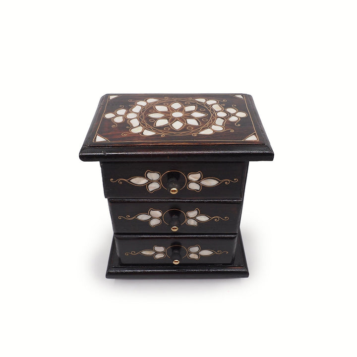 Handcrafted Mother-of-Pearl &amp; Copper Wire Inlaid Wooden Box - WAAH373