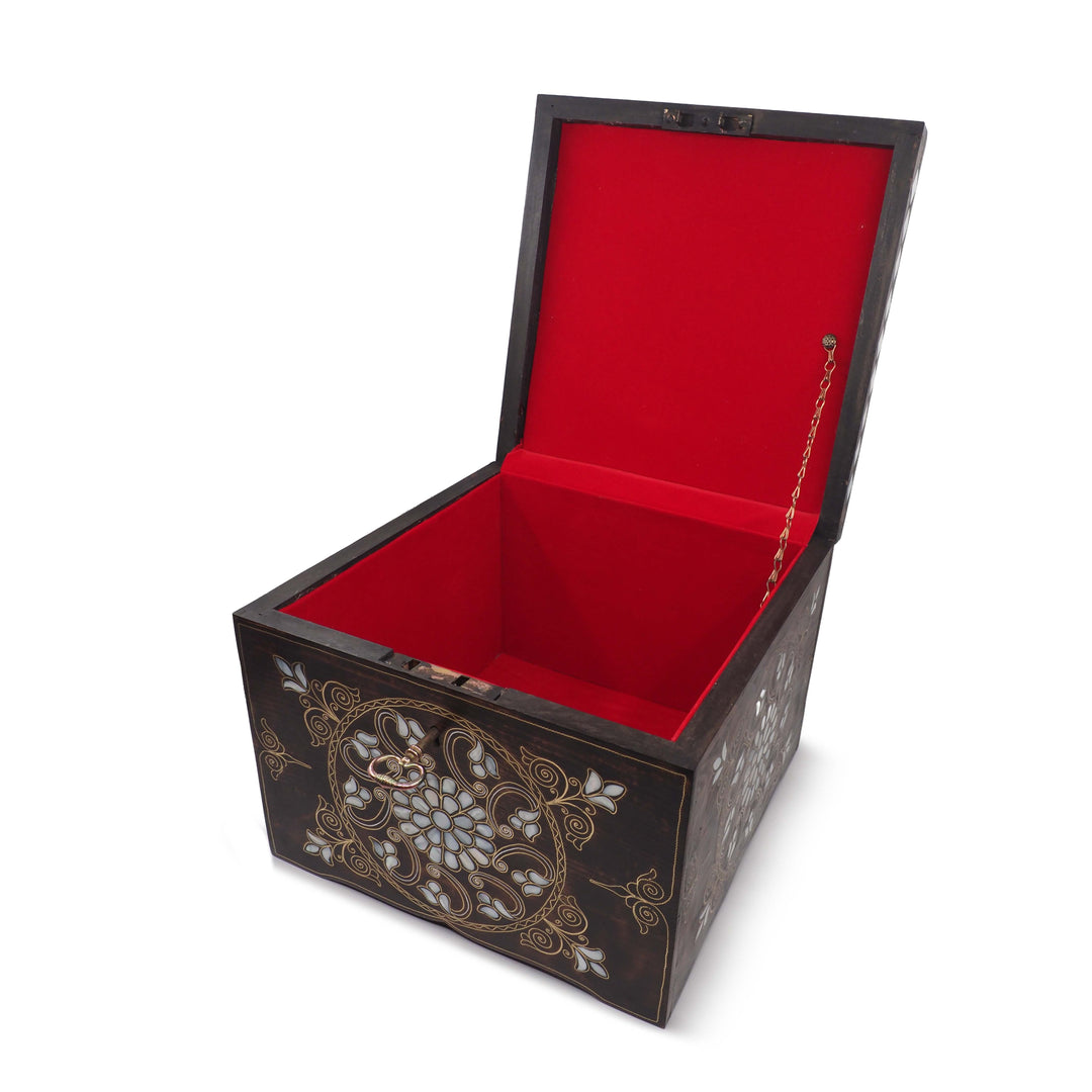 Handcrafted Mother-of-Pearl &amp; Copper Wire Inlaid Wooden Box - WAAH374