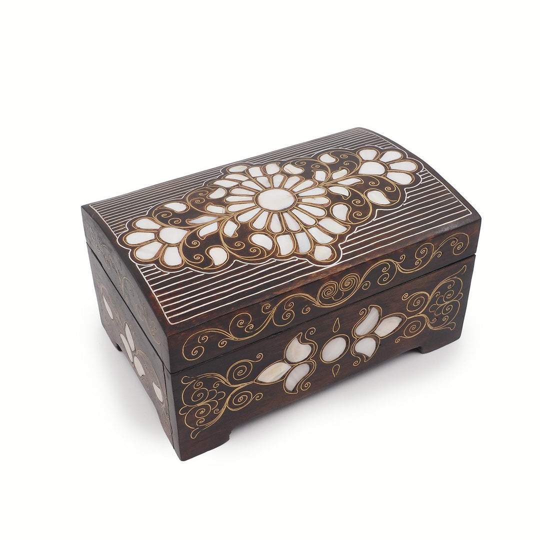 Handcrafted Mother-of-Pearl &amp; Copper Wire Inlaid Wooden Box - WAAH375