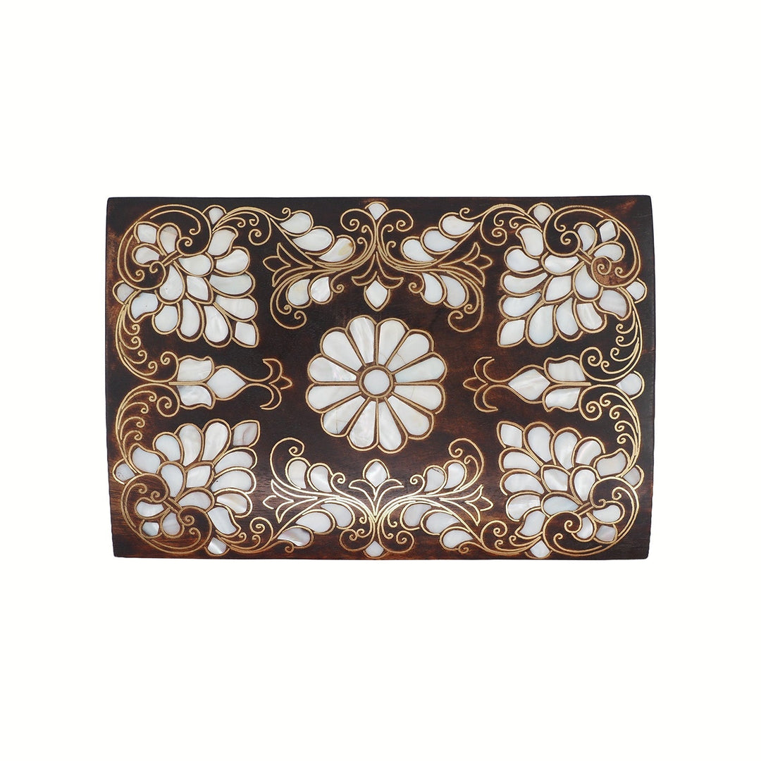 Handcrafted Mother-of-Pearl &amp; Copper Wire Inlaid Wooden Box - WAAH377