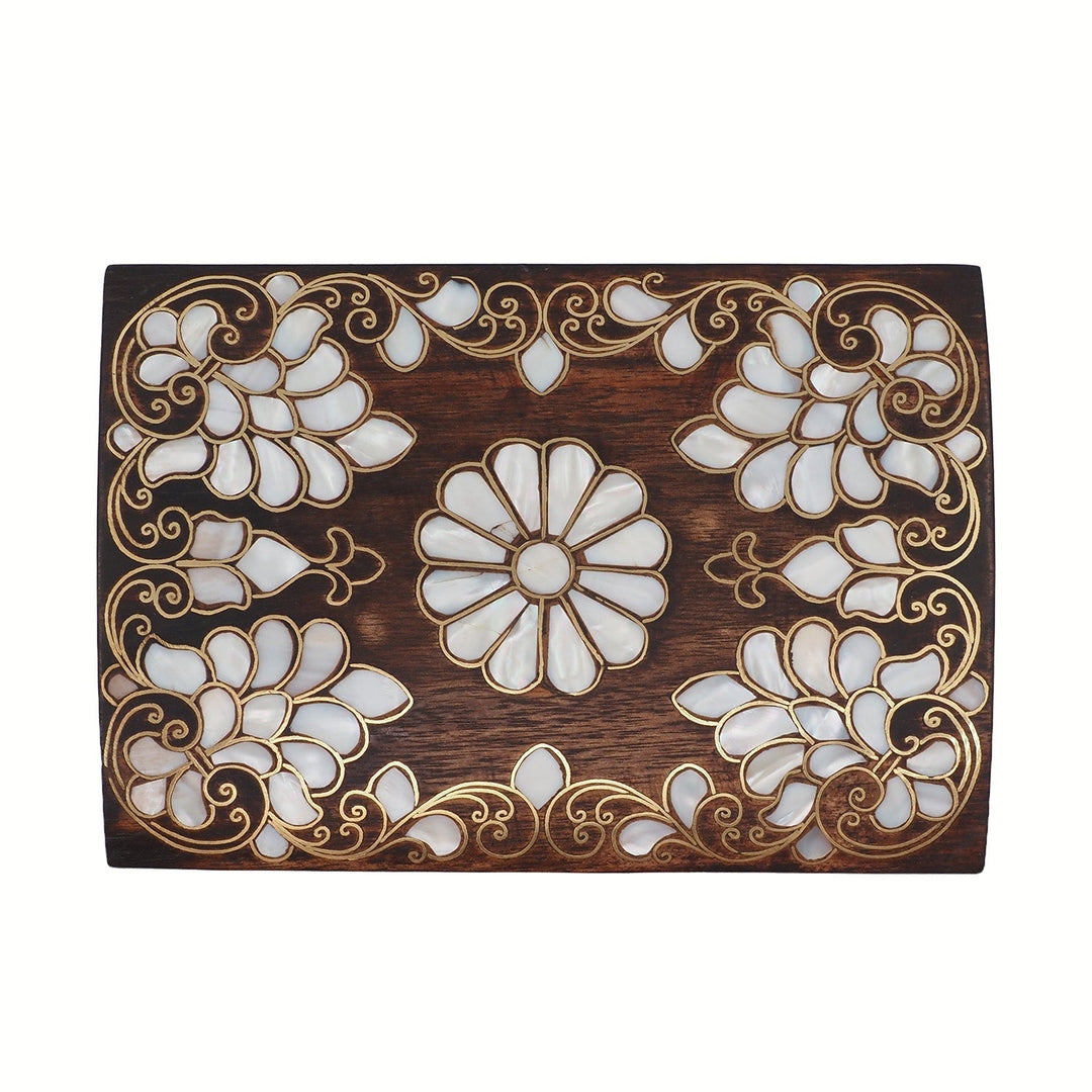 Handcrafted Mother-of-Pearl &amp; Copper Wire Inlaid Wooden Box - WAAH378