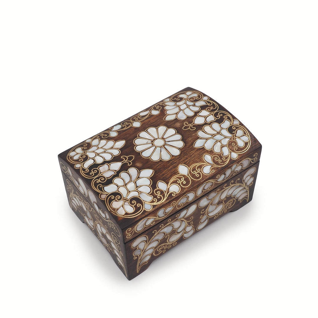 Handcrafted Mother-of-Pearl &amp; Copper Wire Inlaid Wooden Box - WAAH378