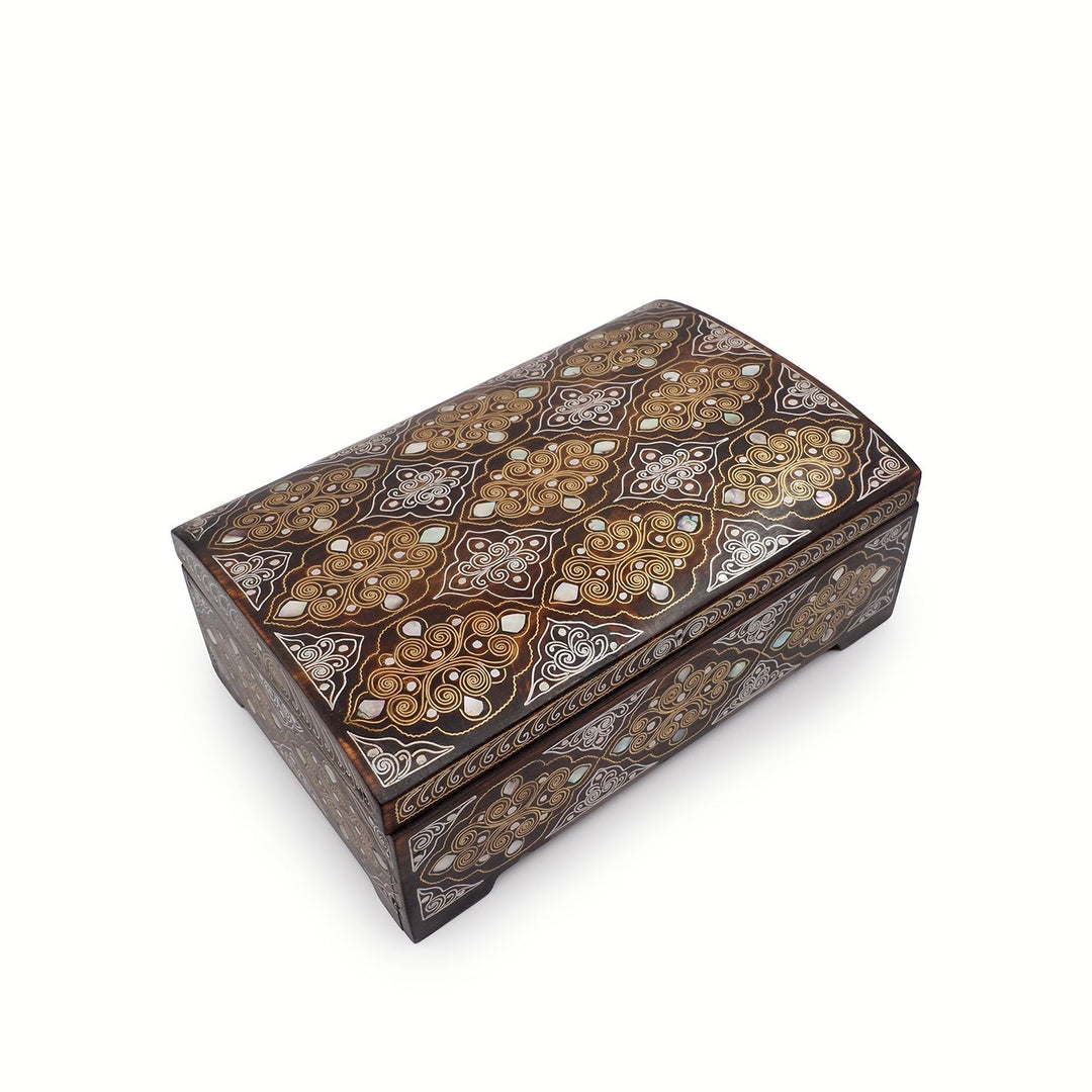 Handcrafted Mother-of-Pearl &amp; Copper Wire Inlaid Wooden Box - WAAH379