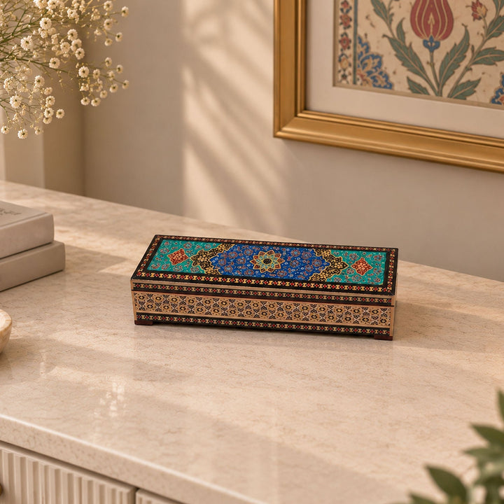 Traditional Motif | Handcrafted Hatem-Inlaid Wooden Box - WAAH386