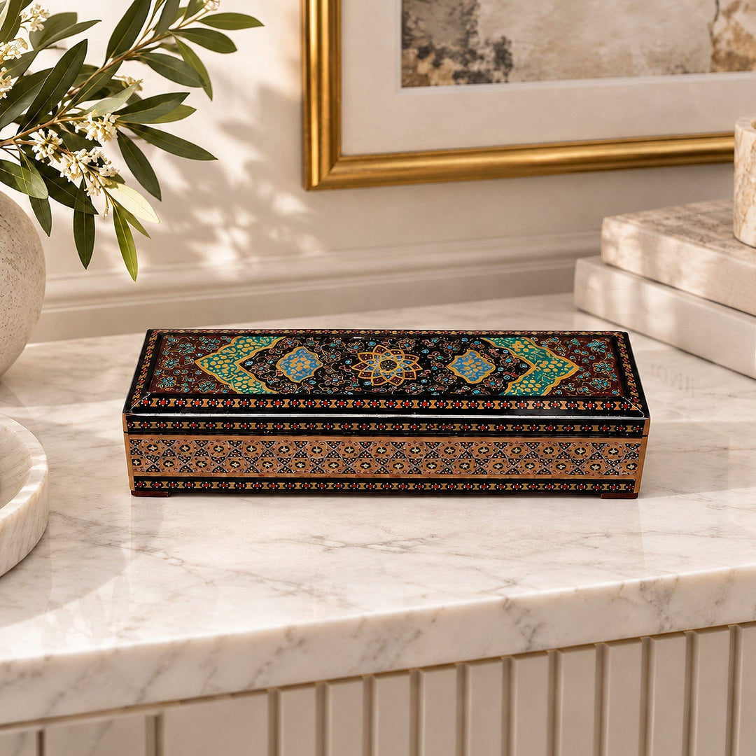 Traditional Motif | Handcrafted Hatem-Inlaid Wooden Box - WAAH393