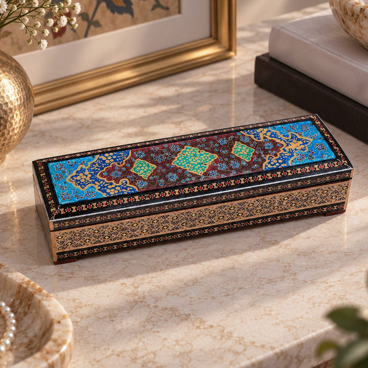 Traditional Motif | Handcrafted Hatem-Inlaid Wooden Box - WAAH395