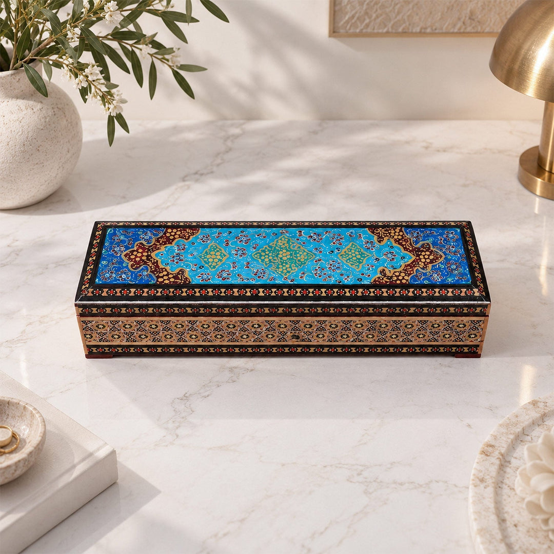 Traditional Motif | Handcrafted Hatem-Inlaid Wooden Box - WAAH396