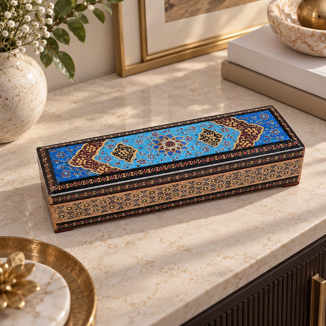 Traditional Motif | Handcrafted Hatem-Inlaid Wooden Box - WAAH398