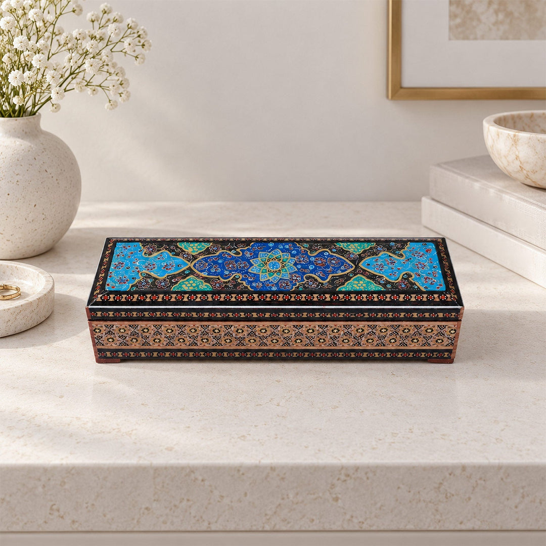 Traditional Motif | Handcrafted Hatem-Inlaid Wooden Box - WAAH399