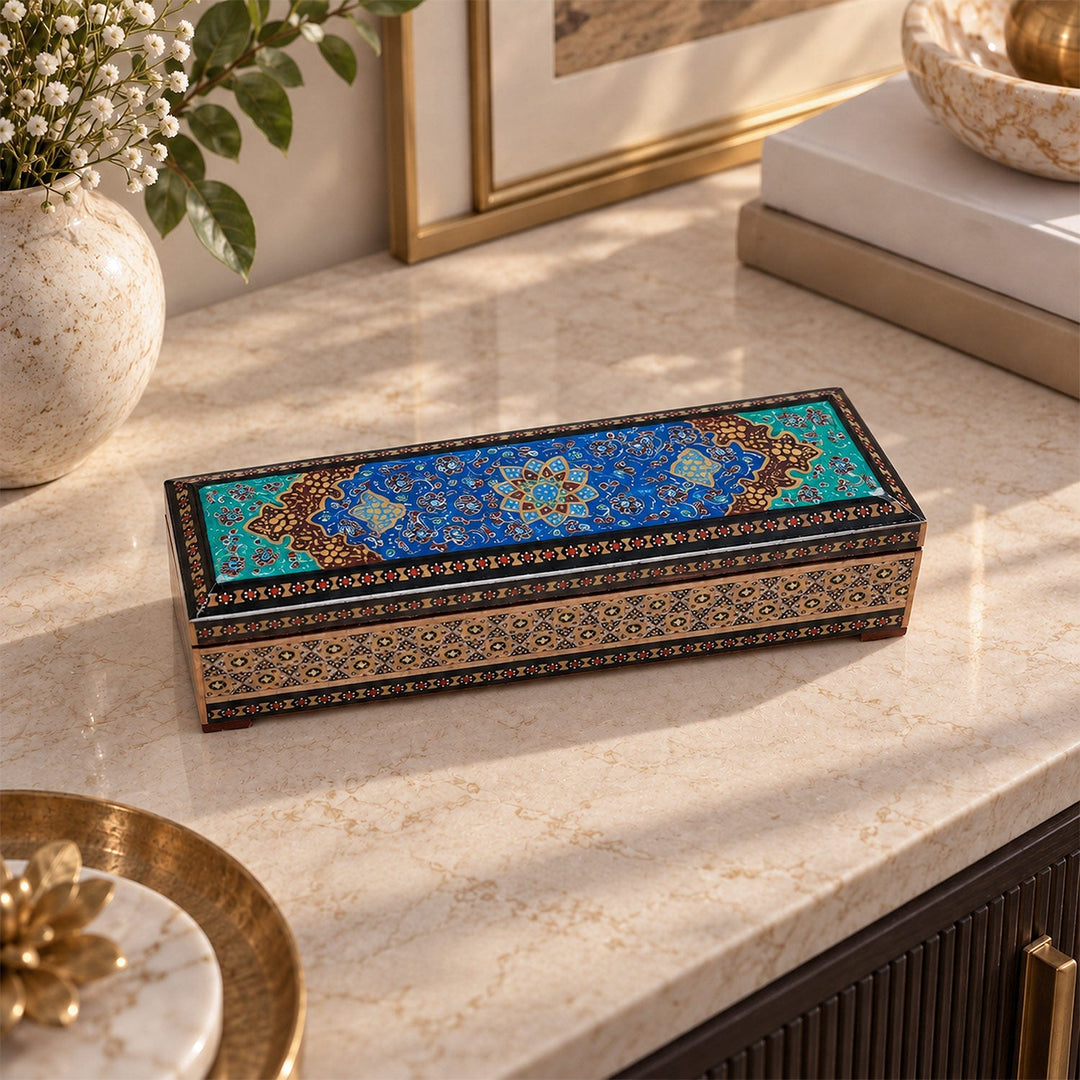 Traditional Motif | Handcrafted Hatem-Inlaid Wooden Box - WAAH407