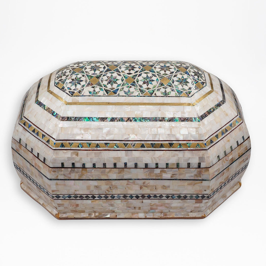 Handcrafted Patterned Wooden Box with Mother-of-Pearl Mosaic and Abalone Inlay - WAAH471