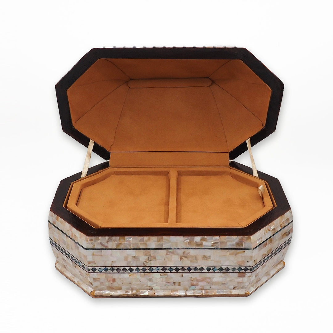 Handcrafted Patterned Wooden Box with Mother-of-Pearl Mosaic and Abalone Inlay - WAAH471