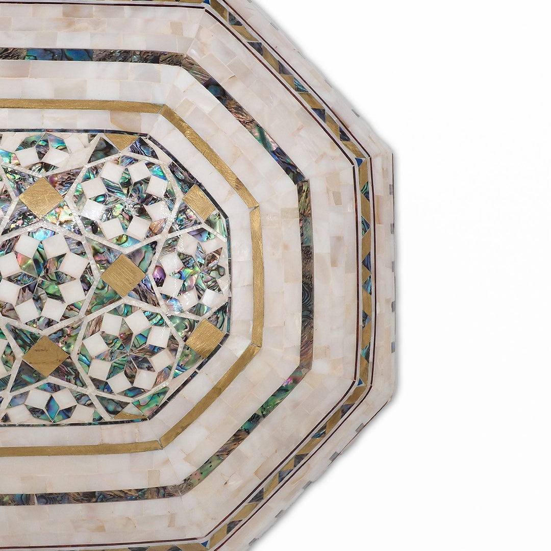 Handcrafted Patterned Wooden Box with Mother-of-Pearl Mosaic and Abalone Inlay - WAAH471